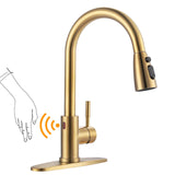 Touchless Kitchen Faucet Stainless Steel | Automatic Hand-Free Brushed Gold Kitchen Faucet for Sink 1 or 3 Hole WOWOW