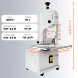 POWKOL 1500W Commercial Bandsaw Machine, 19x14" Stainless Table, 0.04-5.0" Cutting Thickness, Electric Bone Saw Machine with 8 Blades, Frozen Meat Cutter for Rib Pork Beef