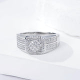Oseew Round Cut Moissanite Rings Wedding for men Hip Hop Iced Out Luxury Men's Moissanite Ring sterling silver/ 10k 14k 18k gold square frame(white gold)