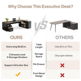 Tribesigns 85.8-Inch L-Shaped Executive Desk with File Drawers, Door Cabinet & Shelves