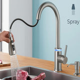 VIDEC Touch On Kitchen Faucet, 3 Modes Pull Down Sprayer, Touch On Sensor Activated, LED Temperature Control, 360-Degree Rotation,1 or 3 Hole Deck Plate. 10-Year Warranty.(Brushed Nickel, KW-70SN)