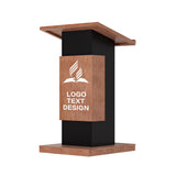 Customizable Logo & Text Podium Stand,Wood Lectern with Lockable Wheels,15MM Particle Board,Church Pulpit with Storage, Mic Stand Space,Wooden Podium for Seminars and Schools(Customized A)