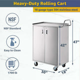 18" x 30" Stainless Steel Utility Cart with Enclosed Base and Locking Doors - 5 Shelf Heavy-Duty Commercial Service Cart NSF for Kitchen, Catering, Restaurant, Janitorial Use