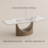 POVISON 94" Hobart Modern Dining Table for 10, Rectangle Sintered Stone Dining Table, Glossy Pandora Dining Room Table with Sintered Stone Tabletop, Bronze Carbon Steel Base (Table Only)