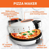 Electric 12" Pizza Maker- Cook Homemade Calzones, Quesadillas & Cookies! Rotating Nonstick Plate for Even Baking MasterChef