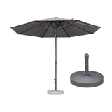 PURPLE LEAF Table Sun Umbrella 10 FT Round with Base Semi Auto Lift, Gray