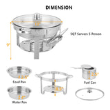 ROVSUN 5 Qt 4 Pack Chafing Dish Buffet Set,NSF Stainless Steel Round Chafers for Catering, Buffet Servers and Warmers Set with Lid Holder & Drip Tray for Wedding Party Banquet Graduation