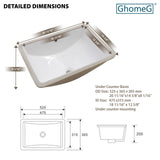 GhomeG Undermount Bathroom Sink Rectangle 21x14 Inch White Rectangular Porcelain Ceramic Vessel Sink with Overflow, Under Counter Lavatory Vanity