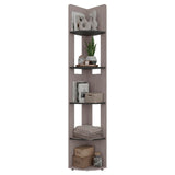 Tuhome Home 71" Tall Corner Standard Bookcase with 5 Open Storage Shelves, Closed Back, Freestanding Living Room, Office or Bedroom Storage (Model M7), Silver Oak/Wenge