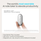Plaud NotePin S Wearable AI Voice Recorder, Transcribe & Summarize, Silver