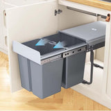 Double Pull-Out Under-Cabinet Trash Can with Lid, Sliding Kitchen Recycling Bin, Soft-Close Waste Container for Garbage Classification (40L Total Capacity)