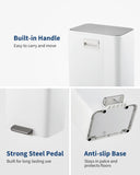 Garvee Space-Saving Bathroom Trash Can, 3.4 Gallon Small Trash Can with Soft-Close Lid, Foot Pedal & Removable Inner Bucket, Rectangular Stainless Steel Garbage Can for Home, Office, White