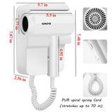Hotel Wall Mounted Hair Dryer for Bathroom,Restroom Professional Blow Dryer,with Stand Rack,Specialised Motor for Salon,Fast Drying - Gifts【Massage Comb,Screws+ Adhesive】 110V