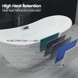 67" Acrylic Freestanding Soaking Bathtub, Free Standing Tub, Stylish Stand Alone Contemporary Soaking Tub with Integrated Overflow and Drain In Chrome, cUPC Certified