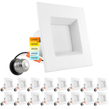 LUXRITE 16 Pack 4 Inch Square Recessed LED Can Lights, CCT Color Temperature Selectable 2700K | 3000K | 3500K | 4000K | 5000K, Dimmable Recessed Lights, 750 Lumens, CRI 90, Energy Star, Wet Rated