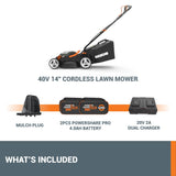 WORX 40V 14" Cordless Lawn Mower for Small Yards, 2-in-1 Electric Mower Cuts Quietly, Compact & Lightweight Push Lawn Mower