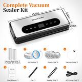 Vacuum Sealer Machine with UV-C Light, Includes Mason Jar Sealer Kit and 2 Bag Rolls, Digital Display & Built-in Cutter, Fully Automatic Dry & Moist Modes, Compact for Food Storage and Sous Vide