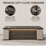 kmnub 70.9 in Modern LED Solid Wood Executive Desk with Storage