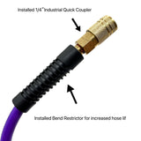 SYXQT Hybrid Air Hose(PVC) 1/4-Inch x 25FT,Air Compressor Hose 300 PSI Heavy Duty,Kink Resistant,All-Weather Flexibility with 1/4-Inch Industrial Air Fittings and Bend Restrictors,Purple