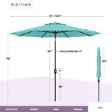 Midtown Umbrellas - The Lean 10 Ft Patio Umbrella with Fade-Resistant Sunbrella Fabric, Auto-Tilt Aluminum Frame and 8 Reinforced Ribs for Deck, Pool & Garden - Canvas Glacier Canopy, Black Pole