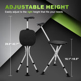 BigAlex Alloy Folding Cane with Seat, Lightweight Adjustable Walking Cane with Seat, Cane Seat with LED for Woman/Man, Comfortable Handle and 3 Non-Slip Legs, Walking Stick for Seniors,Silver