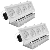 LUXRITE 4-Head Regressed Gimbal LED Recessed Spotlight, 360°+15° Adjustable, 5CCT 2700K-5000K, CRI90, 60W, 4000 Lumens, 60° Beam Angle, Rectangular White Finish, Dual Dimmable, IC & Wet Rated (2 Pack)