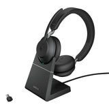 Jabra Evolve2 65 Bluetooth Wireless Headset with Mic for Calls and Music, Dual-Ear Headphones with USB-C Adapter and Charging Stand, Up to 37 Hours Battery, Works with Microsoft Teams, Black