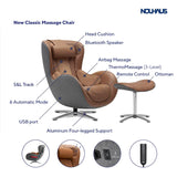 Nouhaus Classic Massage Chair with Ottoman – Caramel Leather Recliner with Percussive Shiatsu Massager, Built-in Speaker & Full Body Spot Massage – Ultimate Comfort for Home & Office
