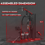 Multifunctional Home Gym Station, Home Gym Workout Exercise Equipment with 160LBS Weight Stack, Full Body Strength Training Workout Machine for Leg Press, LAT Pull Down, Chest Press, PEC Fly, Red