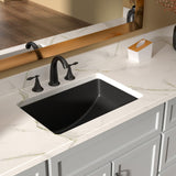 Lordear Undermount Black Bathroom Sink 21x15 Inch Bathroom Vanity Sinks Undermount Rectangle Black Porcelain Ceramic Bathroom Under Counter Lavatory Vanity Sink Basin with Overflow