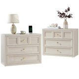 NOWABAY Nightstand Set of 2 W/Charging Station, 30.7" W King Size Bedside Table with 3 Drawers, Accent End Table W/Large Storage, Modern Wood Side Table for Bedroom,Office, Beige