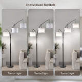 Fansdrick Floor lamp with Remote, 3 Light Arc Floor Lamps for Living Room, 2400LM Tall Standing Floor Lamps with White Shades, 80" Large Floor Lamp for Bedroom, Office