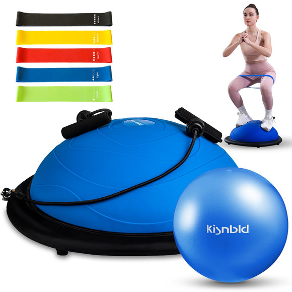 kisnbld Half Balance Ball Trainer, Inflatable Half Exercise Ball Balance Trainer with Pilates Ball & Resistance Bands, Non-slip Half Yoga Ball for Home Gym Full Body Workouts kisnbld