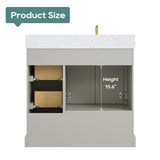 DELUXE LIVING 36 Inch Bathroom Vanity with Sink Combo, Solid Wood Frame with Mable Top & Backsplash, Fully-Assembled with Soft-Closing Doors & 4 Drawers, Greige