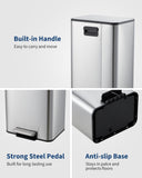 Garvee Space-Saving Office Trash Can, 4.8 Gallon Trash Can with Soft-Close Lid, Foot Pedal & Removable Inner Bucket, Silver
