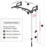 Kipika 48" Ceiling Mounted Pull Up Bar, Heavy Duty Multi-Grip Chin Up Bar,Mounted Pullup Bar, Adjustable Height, Pull Up Bands for Chin Ups & Body Stretching, Ideal for Home Gym and Strength Training (48" Cable Pulley System)