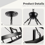VBKK Wagon Wheel Chandelier 32" 12-Light, Round Black Chandeliers Farmhouse Modern Wagon Wheel Light Fixtures, for High Ceiling Dining Living Room, Foyer, Entryway