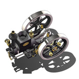 MechPuConToy Hit and Miss Engine Kit That Runs, HM-01 7cc 4-Stroke Horizontal Stationary Engine Model with High/Low Speed Gear Lever (Assembled Version/Black)