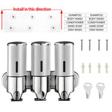 No-Drill 3 Pack 500ml Wall Mounted soap Dispenser for Bathroom and Kitchen, Shampoo and Conditioner Dispenser Drill Free with Adhesive(Round-Silve)