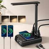 ELMWAY Alarm Clock with Lamp, Wireless Charging, USB-C & USB Ports, AC Outlets, Bedside Digital Clock Charging Station with Night Light, Loud Dual Alarm for Heavy Sleepers, Kids, Teens & Adults