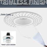 LUXRITE 1 Inch LED Recessed Lighting, Trimless Spotlight, 5CCT 2700K-5000K, 12W High Output 1000 Lumens, 38° Beam, TRIAC Dimmable, Anti-Glare Round Downlight, IC & Wet Rated, ETL Listed White (4 Pack)