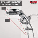 Delta Faucet HydroRain 5-Spray H2Okinetic Dual Shower Head with Handheld Spray, Chrome Shower Head with Hose, Detachable Handheld, 2.5 GPM Flow Rate, Chrome