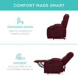 Best Choice Products Modern Linen Electric Power Lift Chair, Recliner Massage Chair, Adjustable Furniture for Back, Legs w/ 3 Positions, USB Port, Heat, Cupholders, Easy-to-Reach Button - Burgundy