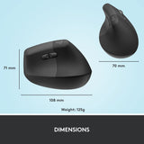 Logitech Lift Vertical Ergonomic Mouse, Wireless, Bluetooth or Logi Bolt USB Receiver