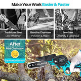 Mini Chainsaw Cordless, 6 Inch Battery Powered Electric Chain Saw, Portable Handheld Small Tree Trimmer (Includes 2 Batteries and 3 Chains)