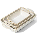 Feenmai Casserole Dish for Oven, Ceramic Baking Dishes Set, Vintage Hobnail Bakeware Sets of 3, Rectangular Baking Pan, Deep Lasagna Pan with Handle for Cake, Wedding Kitchen Gift, 13.77“/11.6"/8.85"