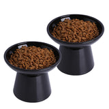 KITCHENLESTAR Ceramic Elevated Cat Bowls - 6.2 Inch Extra Wide Raised Cat Food and Water Bowl Set for Indoor Cats, Whisker-Friendly Ceramic Cat Dish for Elder Big Cats & Small Dogs,Black,2 Pack