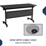 Folding Conference Table with Wheels, Mobile Modular Training Desk for Office School Library, Dark Grey 55.1IN