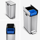 GarveeHome 14.8 gal Dual Compartment Step Trash Can, Stainless Steel Kitchen Bin with Butterfly Lid & Foot Pedal, 2x7.4 gal, Silver