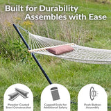 Sunnydaze Rope Hammock with Stand for Outside- 275-Pound Capacity - Includes 12-Foot Hammock Stand, Spreader Bar, Pad, and Pillow - Desert Stripe